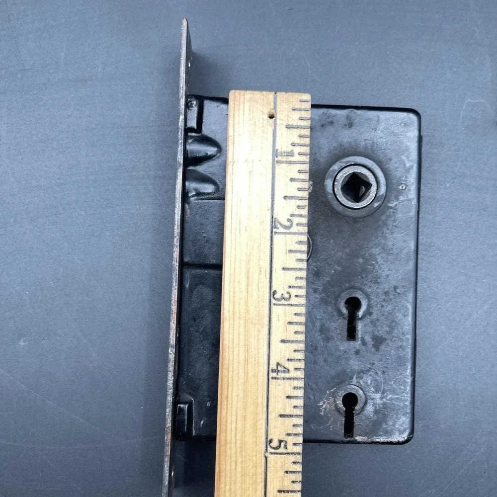 Vintage Penn Rim Lock Mortise Door Lock Set Black Iron Skeleton Key Lock